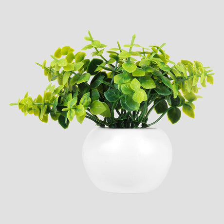 Maceta Mini Color Blanco con Planta Artificial, Color Verde