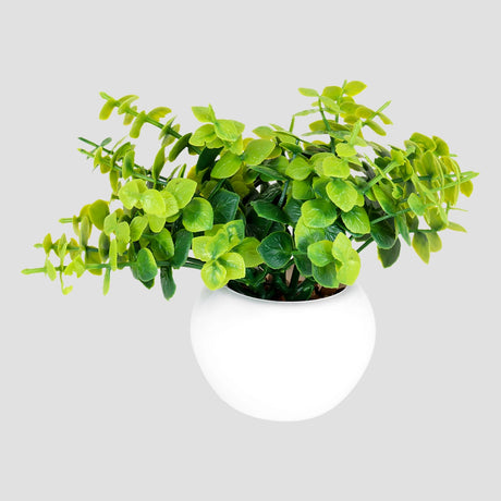 Maceta Mini Color Blanco con Planta Artificial, Color Verde