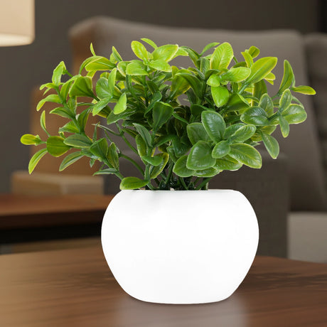Maceta Mini con Planta Artificial, Color Blanco