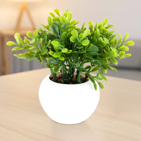 Maceta Mini con Planta Artificial, Color Blanco