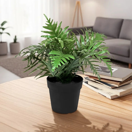 Maceta con Planta Artificial, Color Negro