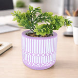 Maceta con Planta Artificial, Diseño Azulejo, Color Lila