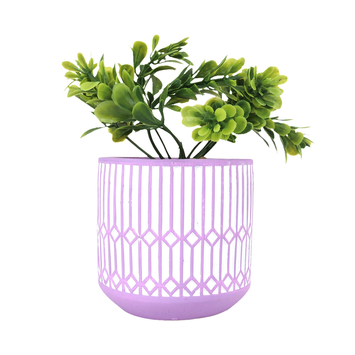 Maceta con Planta Artificial, Diseño Azulejo, Color Lila