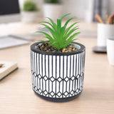 Maceta con Planta Artificial, Diseño Azulejo, Color Negro