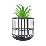 Maceta con Planta Artificial, Diseño Azulejo, Color Negro