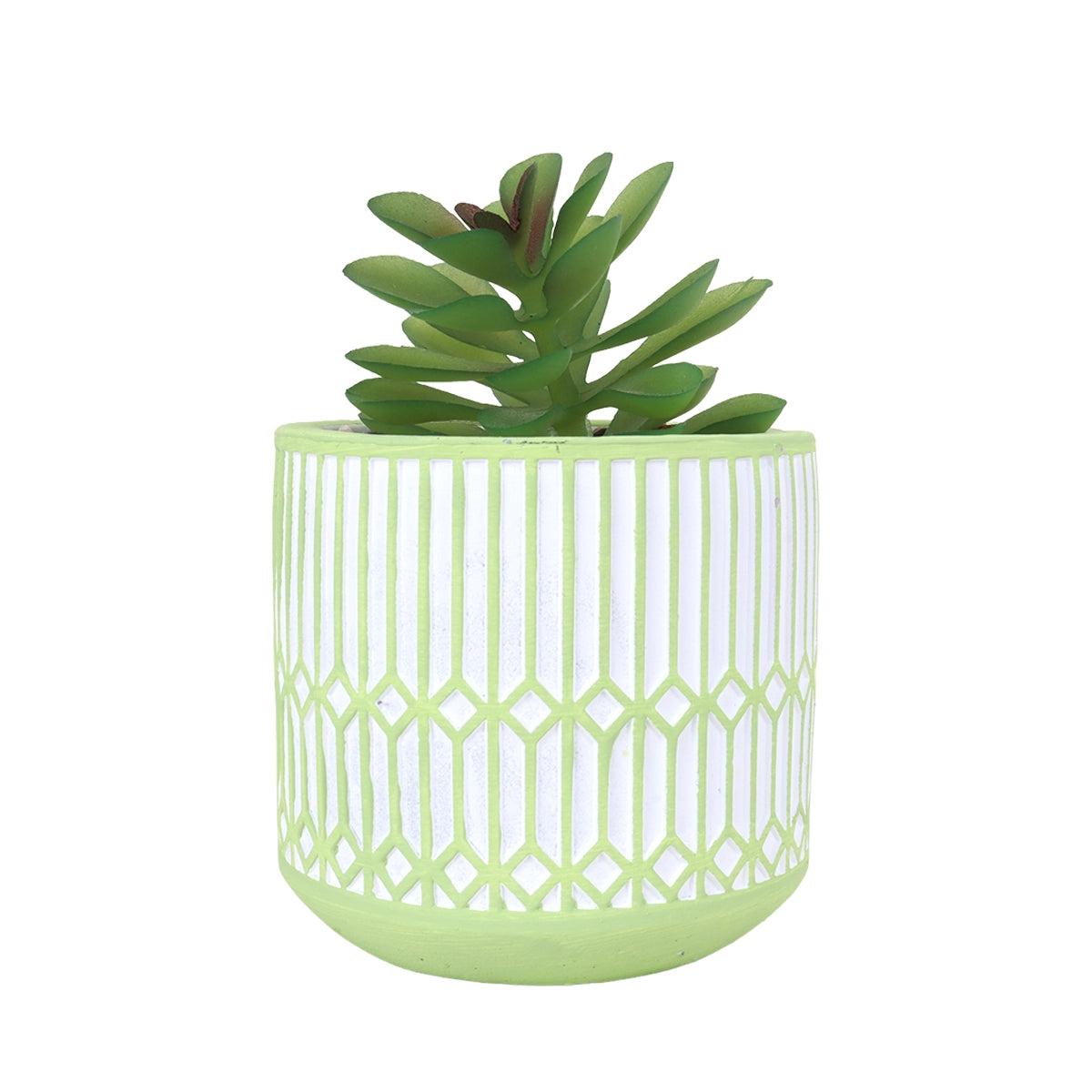 Maceta con Planta Artificial, Diseño Azulejo, Color Verde