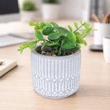 Maceta con Planta Artificial, Diseño Azulejo, Color Gris