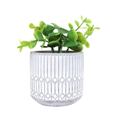 Maceta con Planta Artificial, Diseño Azulejo, Color Gris