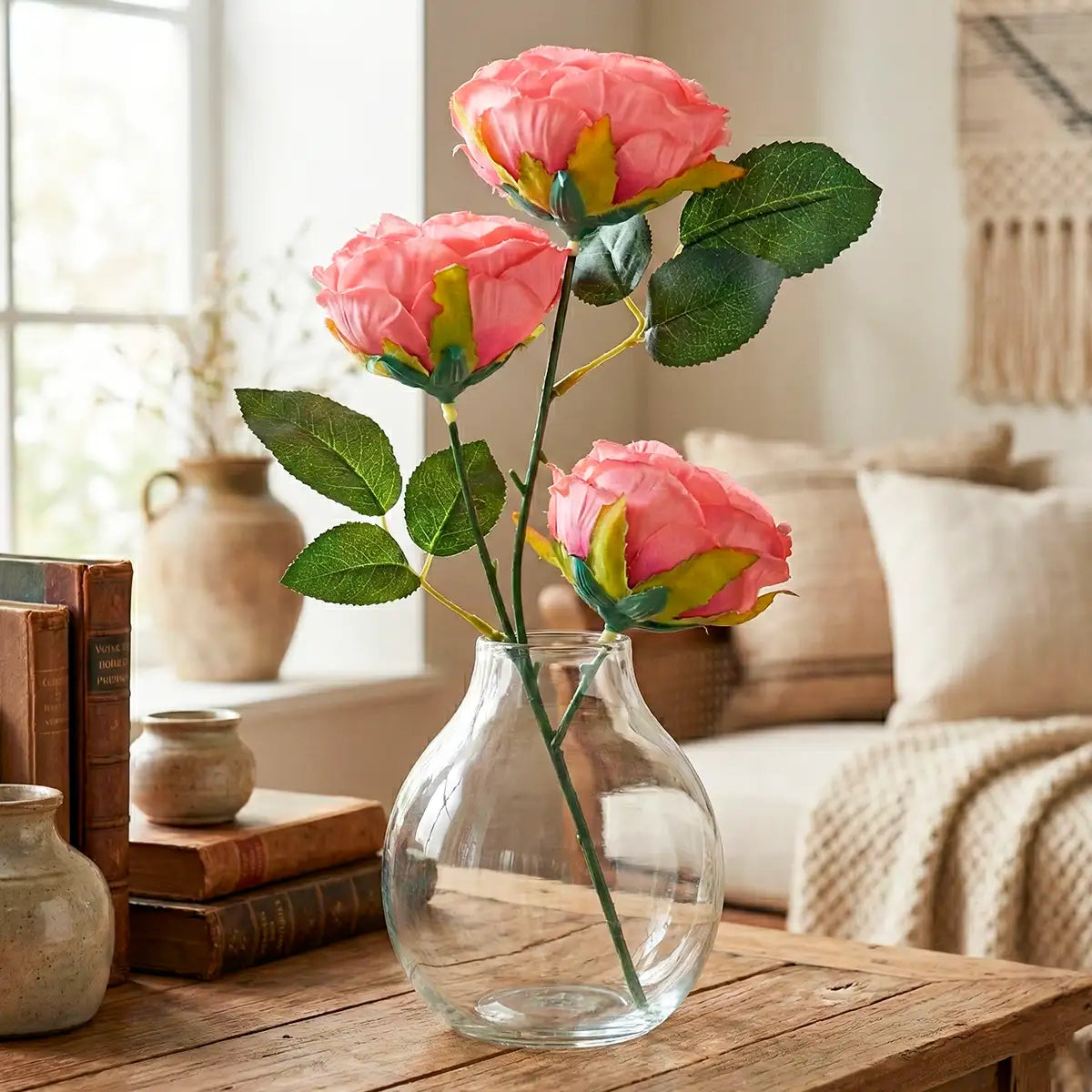 Rosas Artificiales, Color Rosa, 3 pzas