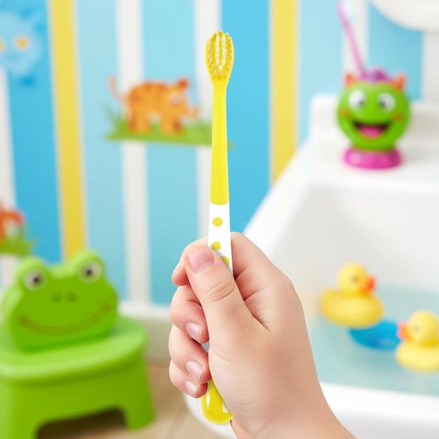 Cepillo de Dientes Infantil con Porta Cepillo, Color Amarillo