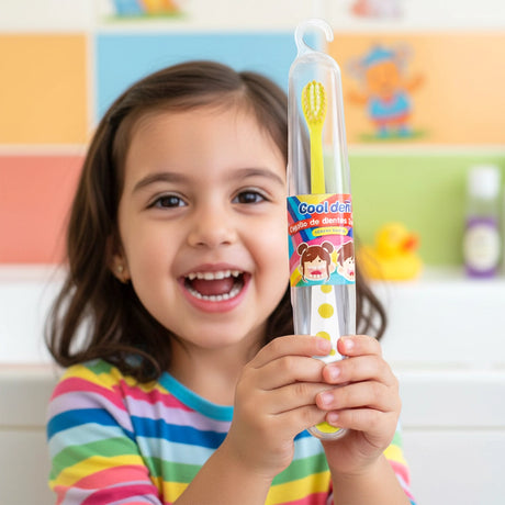 Cepillo de Dientes Infantil con Porta Cepillo, Color Amarillo