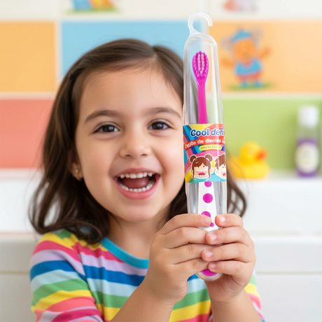 Cepillo de Dientes Infantil con Porta Cepillo, Color Morado
