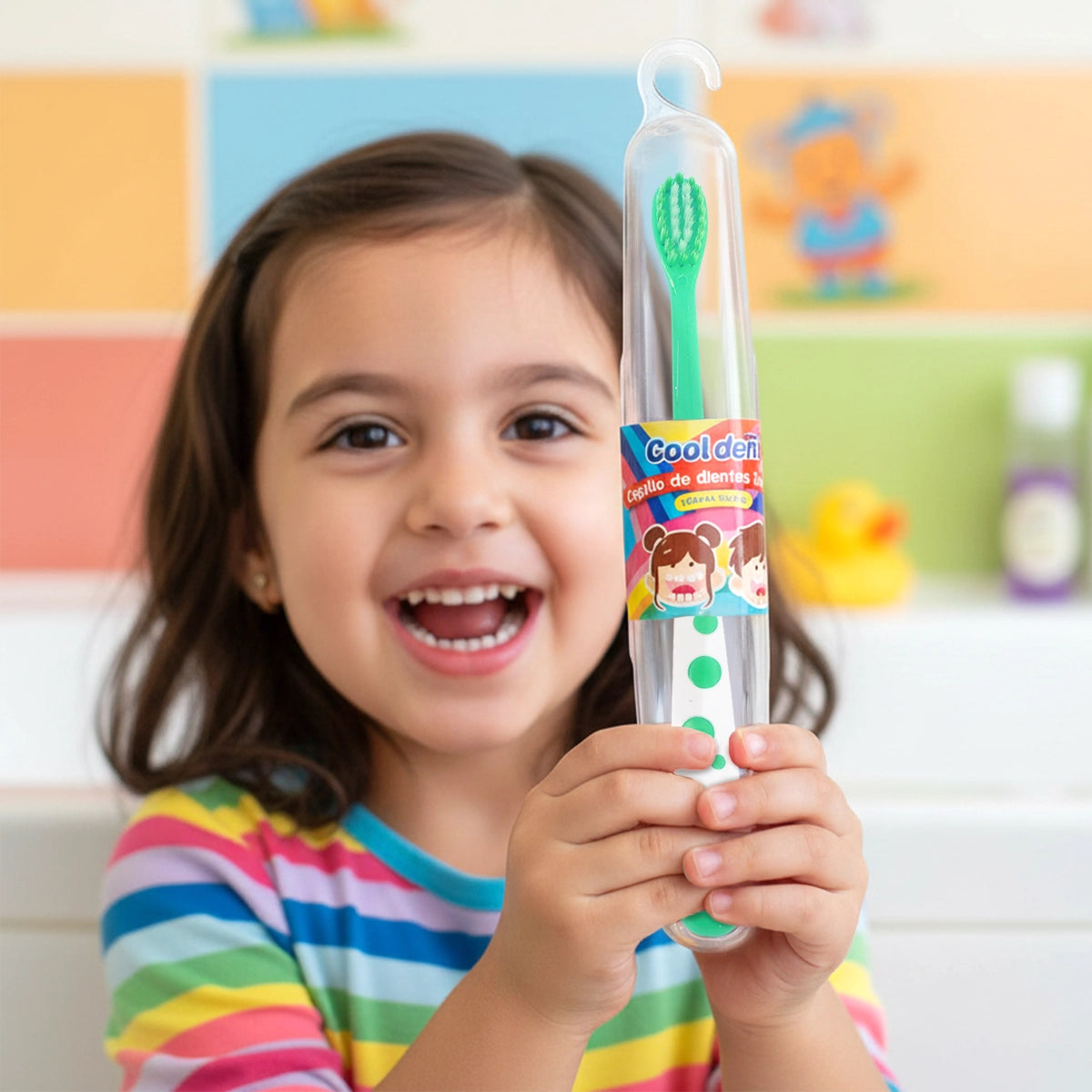 Cepillo de Dientes Infantil con Porta Cepillo, Color Verde