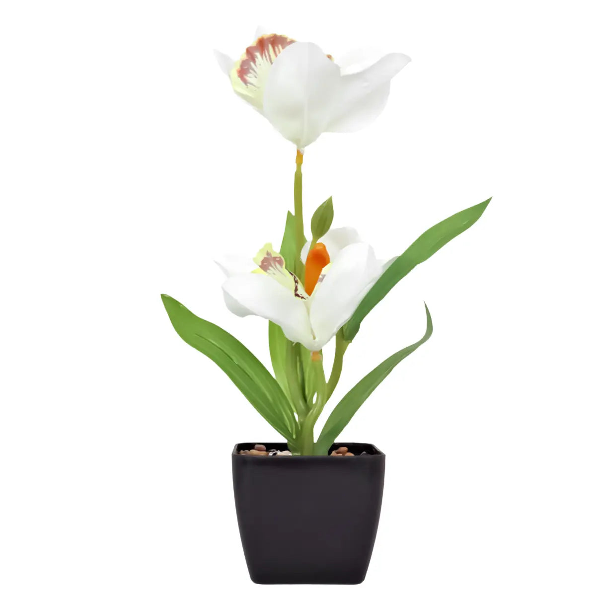 Orquídea Artificial con Maceta, Color Blanco