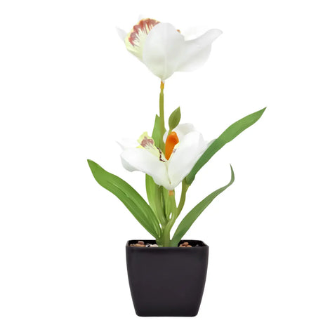 Orquídea Artificial con Maceta, Color Blanco