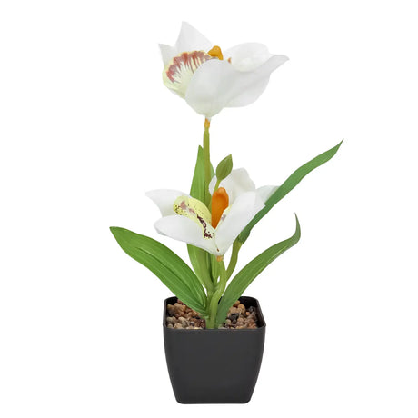 Orquídea Artificial con Maceta, Color Blanco
