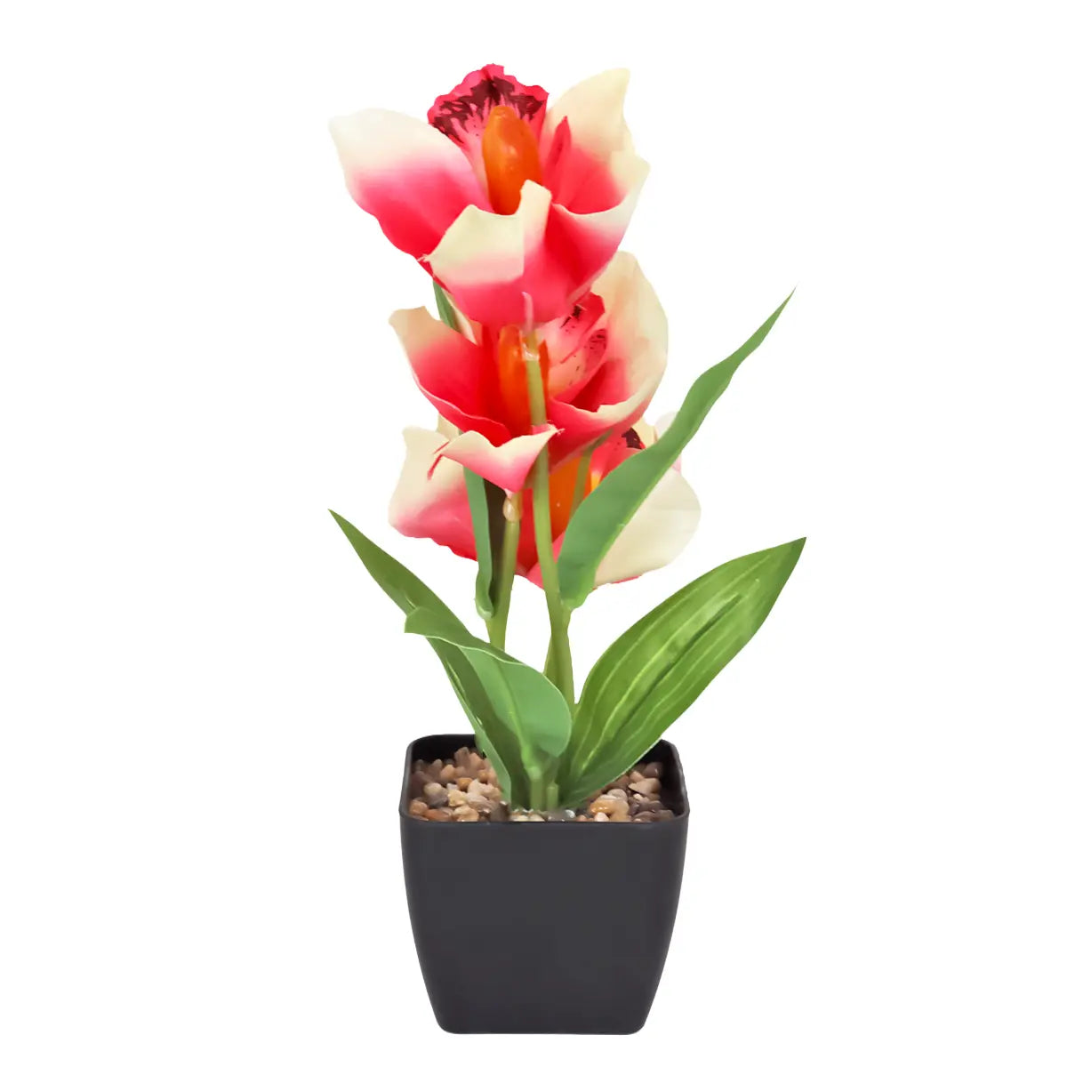 Orquídea Artificial con Maceta, Color Fucsia