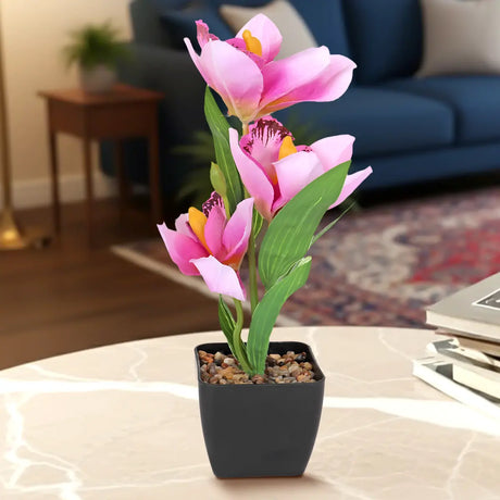 Orquídea Artificial con Maceta, Color Morado