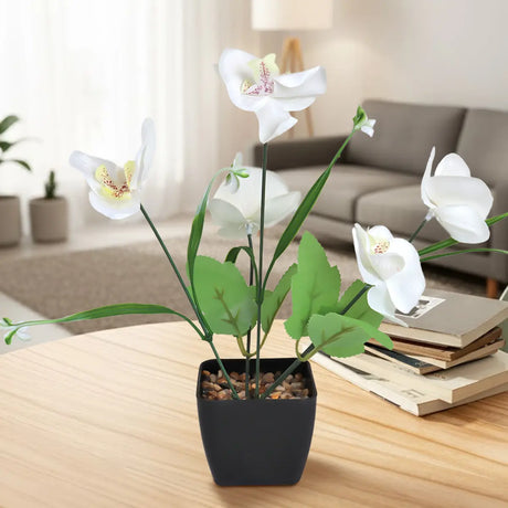 Orquídea Mariposa Artificial con Maceta, Color Blanco