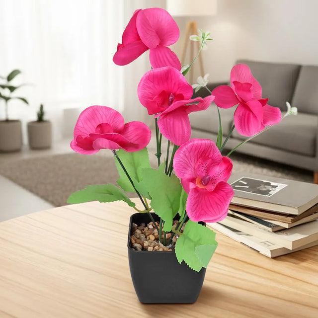 Orquídea Mariposa Artificial con Maceta, Color Fucsia