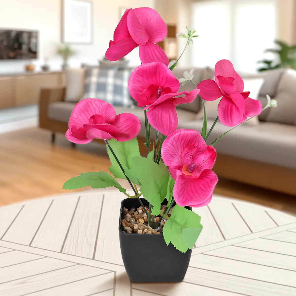 Orquídea Mariposa Artificial con Maceta, Color Fucsia