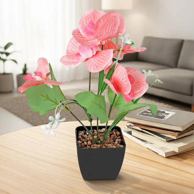 Orquídea Mariposa Artificial con Maceta, Color Salmón