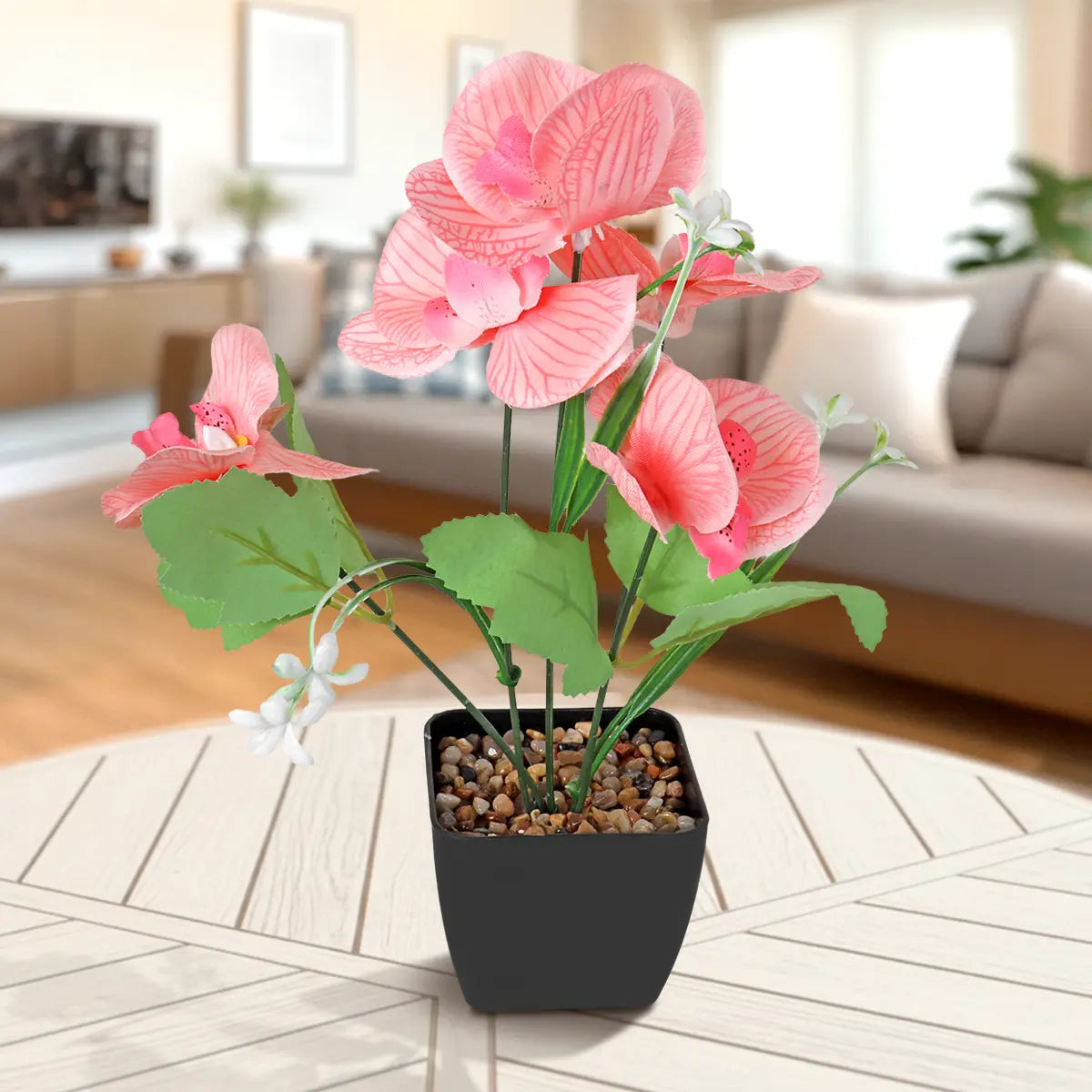 Orquídea Mariposa Artificial con Maceta, Color Salmón