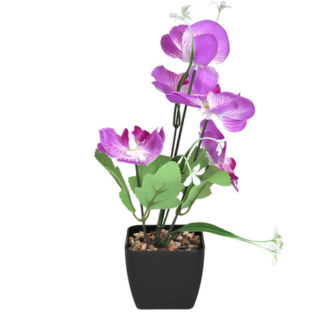 Orquídea Mariposa Artificial con Maceta, Color Morado y Blanco