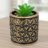 Maceta con Planta Artificial, Diseño Cilindro con Patrón, Color Dorado