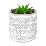 Maceta con Planta Artificial, Diseño Cilindro con Patrón, Color Gris