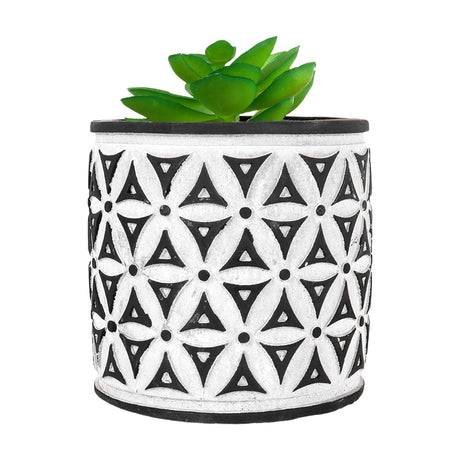 Maceta con Planta Artificial, Diseño Cilindro con Patrón, Color Negro