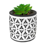 Maceta con Planta Artificial, Diseño Cilindro con Patrón, Color Negro