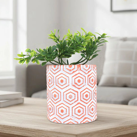 Maceta, Diseño Hexagonal, Color Naranja