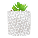 Maceta con Planta Artificial, Diseño con Patrón Figuras, Color Gris
