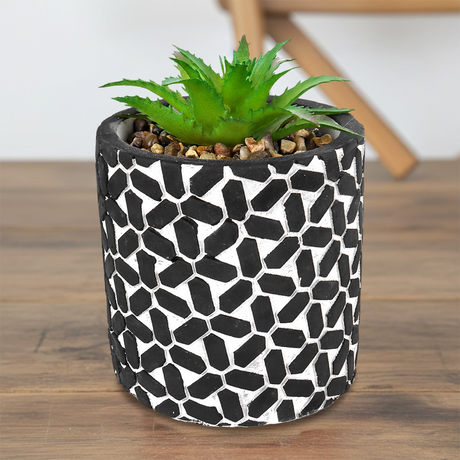 Maceta con Planta Artificial, Diseño con Patrón Figuras