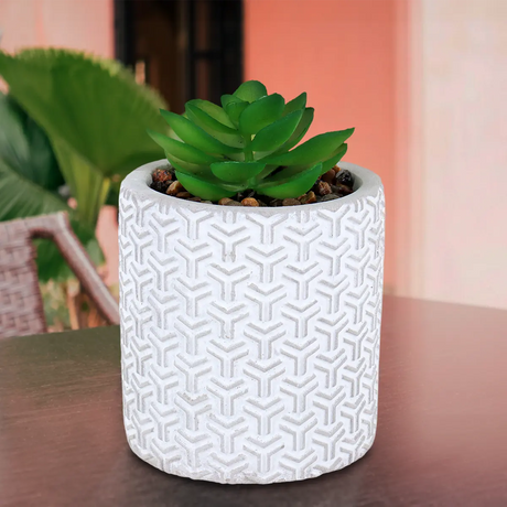 Maceta Cilindro, Diseño Textura, Color Gris