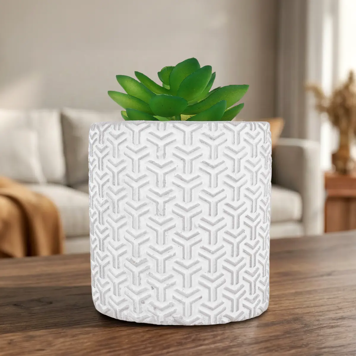 Maceta Cilindro, Diseño Textura, Color Gris