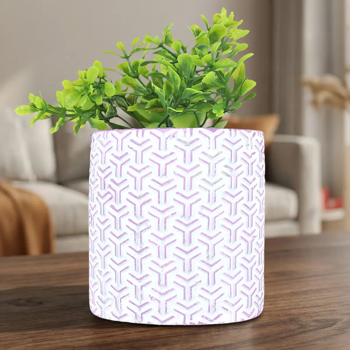 Maceta Cilindro, Diseño Textura, Color Morado