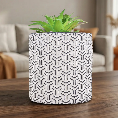 Maceta Cilindro, Diseño Textura, Color Negro