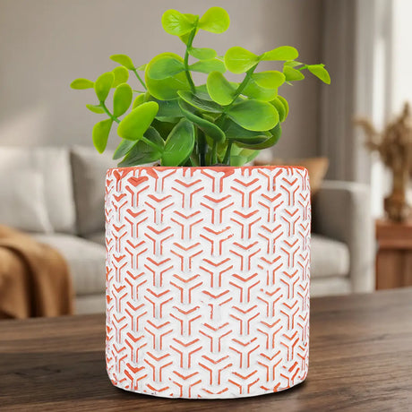 Maceta Cilindro, Diseño Textura, Color Naranja