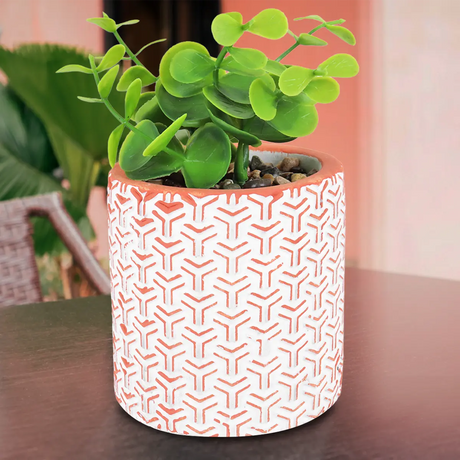 Maceta Cilindro, Diseño Textura, Color Naranja