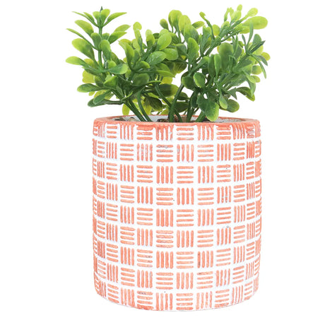 Maceta con Planta Artificial, Diseño Cilindro, Color Naranja