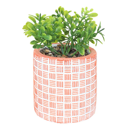 Maceta con Planta Artificial, Diseño Cilindro, Color Naranja