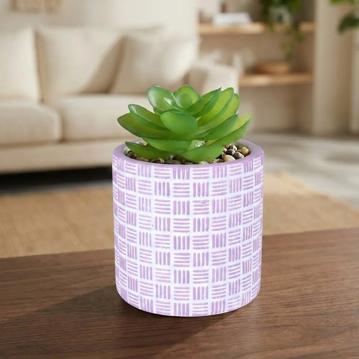 Maceta con Planta Artificial, Diseño Cilindro, Color Morado