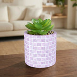Maceta con Planta Artificial, Diseño Cilindro, Color Morado