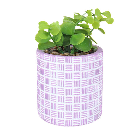 Maceta con Planta Artificial, Diseño Cilindro, Color Morado