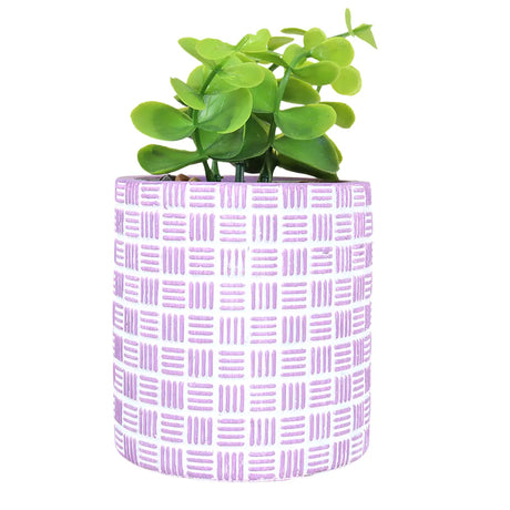 Maceta con Planta Artificial, Diseño Cilindro, Color Morado