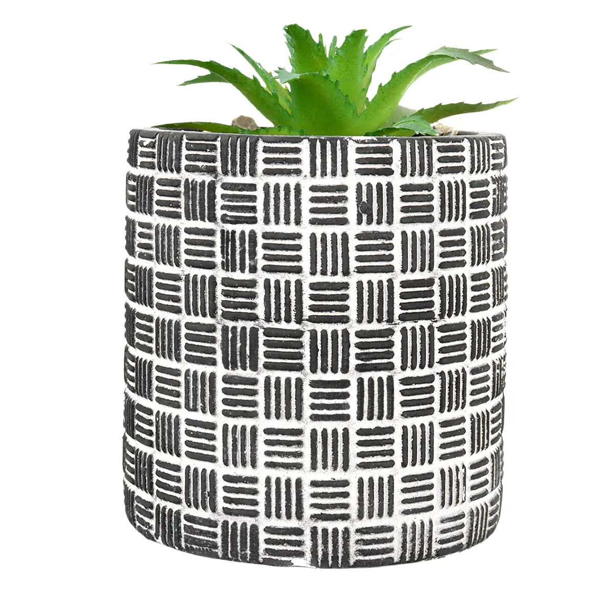 Maceta con Planta Artificial, Diseño Cilindro, Color Negro