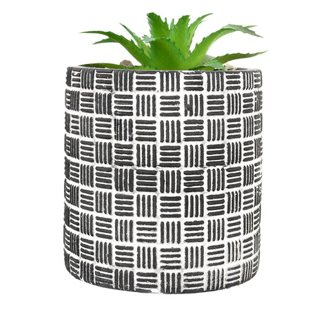 Maceta con Planta Artificial, Diseño Cilindro, Color Negro