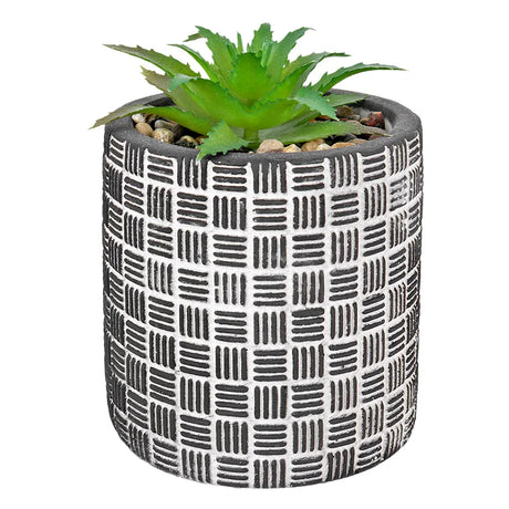 Maceta con Planta Artificial, Diseño Cilindro, Color Negro